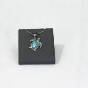 PENDANT AND NECKLACE SILVER TURTLE LIGHT BLUE ENAMEL SILVER PLATED