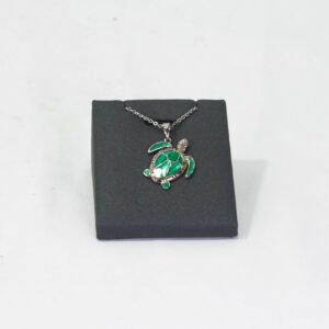 PENDANT AND NECKLACE SILVER TURTLE TURQUISE GREEN ENAMEL SILVER PLATED