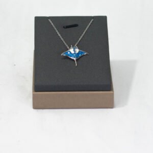 PENDANT AND NECKLACE SILVER MANTA, ROYAL  BLUE / WHITE EMANAL SILVER PLATED