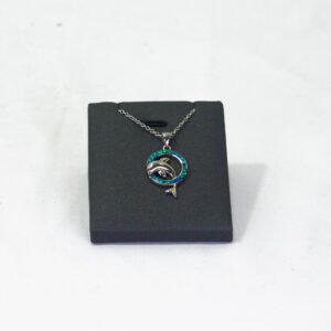 PENDANT AND NECKLACE SILVER DOLPHIN IN TURQUISE BLUE CIRCLE S"..