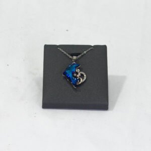 PENDANT AND NECKLACE SILVER DOLPHIN FULL BLUE CRYSTAL
