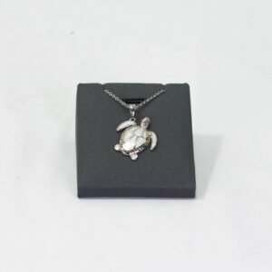 PENDANT AND NECKLACE SILVER TURTLE WHITE  ENAMEL SILVER PLATED