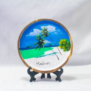 WOODEN PLATE BROWN HAND PAINTED WITH STAND  M