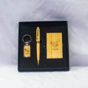 GIFT SET PEN,CARD HOLDER KEYTAG BAMBOO NATURAL WOOD COLOUR..
