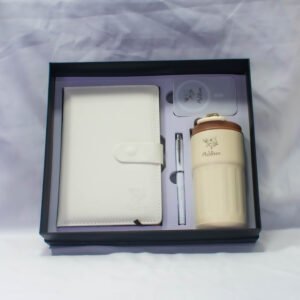 GIFT NOTE BOOK SET WHITE, NOTE BOOK MAGSAFE CHARGER,PEN AND COFEE MUG BLACK BOX SHARK PRINTED