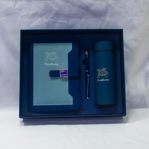 GIFT NOTE BOOK SET NAVY BLUE, NOTEBOOK,BOTTLE 500ML,PEN, TURTLE PRINTED