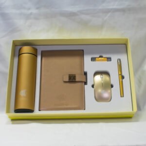 GIFT NOTEBOOK SET GOLD,NOTEBOOK,WATER BOTTLE,MOUSE,PENDRIVE 16GB,PEN